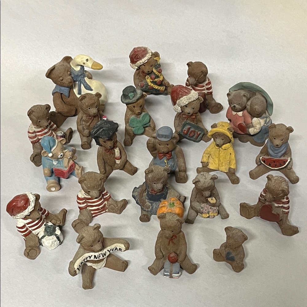 Vintage Miniature 2" Teddy Bear Figurine Composite Resin Lot of 21